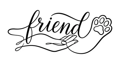 Stylized image of a woman's hand and a cat's paw, the word Friend Stock Illustration