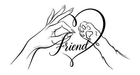 Stylized image of a woman's hand and a cat's paw, the word Friend Stock Illustration