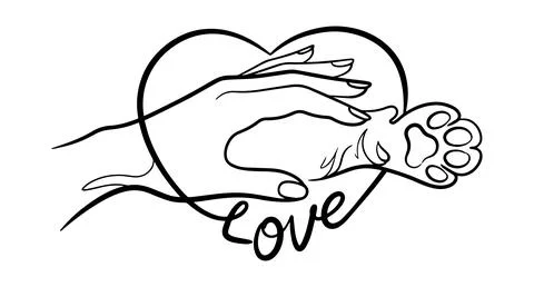 Stylized image of a woman's hand and a cat's paw Stock Illustration