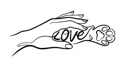 Stylized image of a woman's hand and a cat's paw Stock Illustration