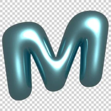 Stylized inflated letter M is floating on transparent layer in 3D render, with Stock Illustration