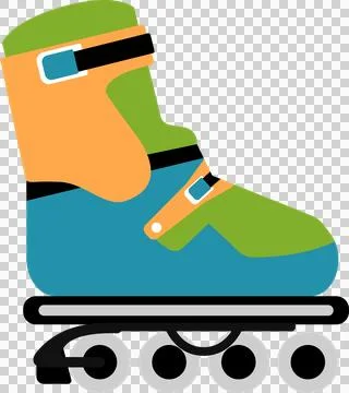 Stylized inline skate boot is showing colorful strap buckles on metal frame Illustrazione stock