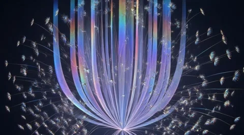 Stylized iridescent dandelion with glowing light rays Stock Footage 331449977