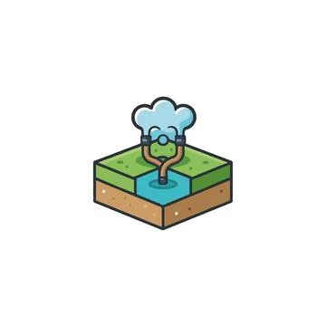 Stylized isometric illustration of a cloud above connected pipes on a small.. Illustrazione stock