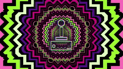 Stylized joystick icon floating in neon zigzag tunnel, featuring flat design Stock Footage 309066878