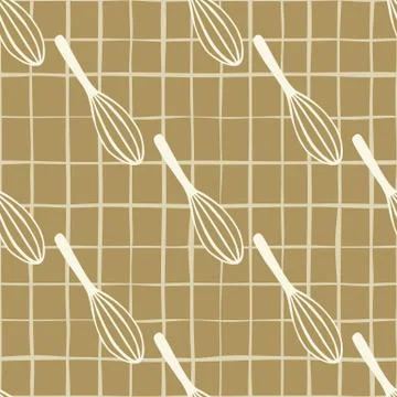Stylized kitchen seamless pattern with beige corolla silhouettes. Mixing tool Stock Illustration