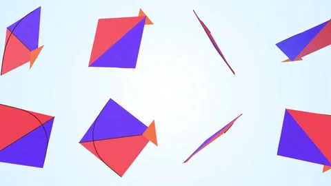 Stylized Kites Falling on a Light Blue Background. 3D Kites Falling Animation. Stock Footage 302632579