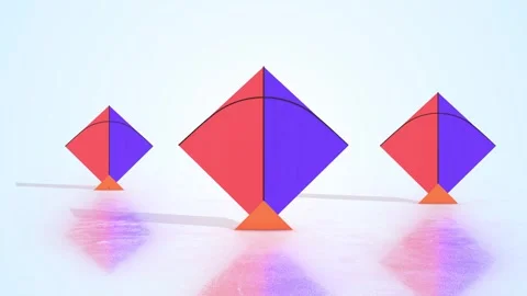 Stylized Kites on a Light Reflective Floor. 3D Kites Animation. 4K Stock Footage 302633002