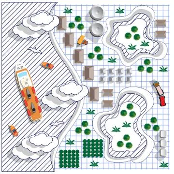 Stylized landscape on a sheet in a cage. Stock Illustration