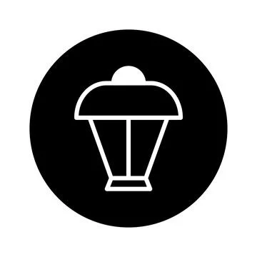 Stylized lantern icon on black circle background representing minimalistic .. Stock Illustration