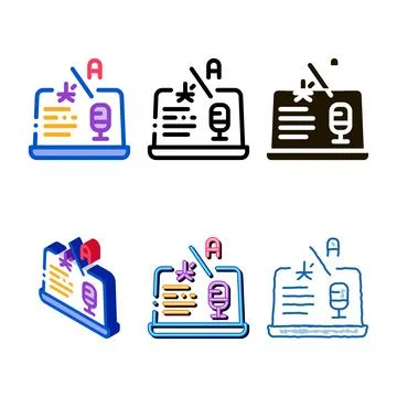 Stylized laptop translation program icon thin line vector Stockillustratie