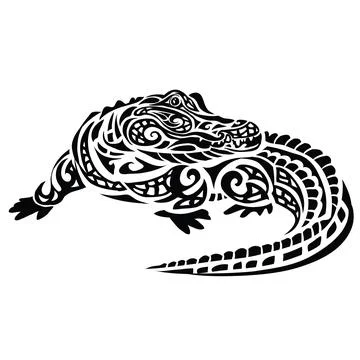 Stylized large crocodile turned to face us, logo, isolated object on a white  Stock Illustration