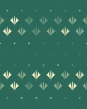 Stylized leaf-like botanical forms alternate in sage, olive, and cream acro.. Stock Illustration