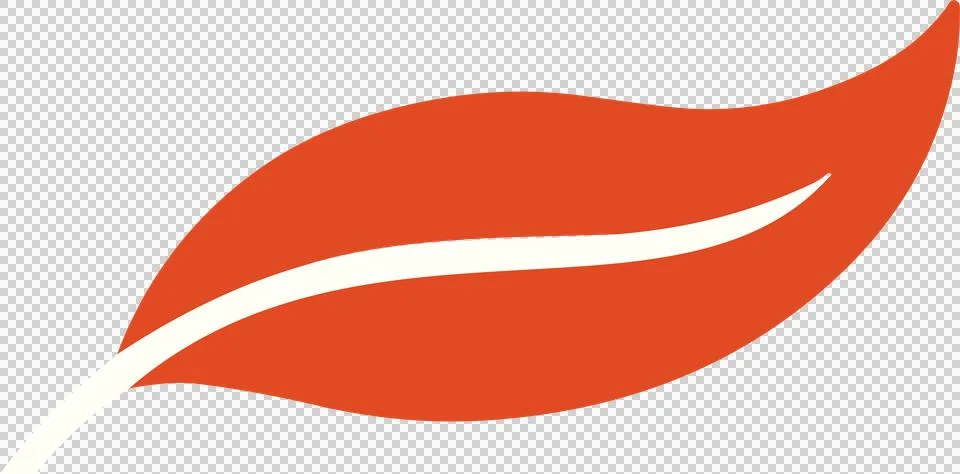 Stylized leaf is floating in flat design, with red-orange body and white vein, Stock Illustration