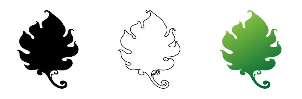 Stylized leaf graphic set with vibrant green gradient swirls Stock Illustration