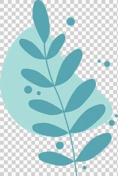 Stylized leafy branch is hovering over irregular teal blob with dot pattern, Stock Illustration