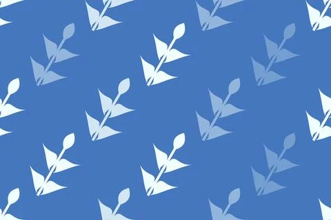 Stylized leafy sprigs repeat diagonally in white and pale blue across a ric.. Stock Illustration