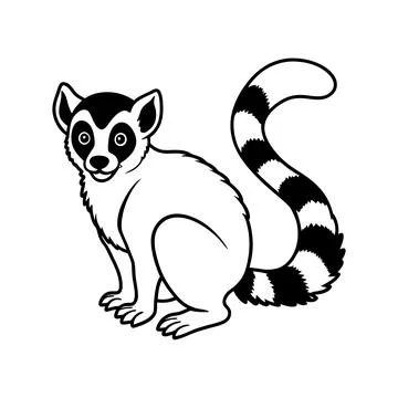 Stylized Lemur Vector Illustration with Black and White Stripes Tail Stock Illustration