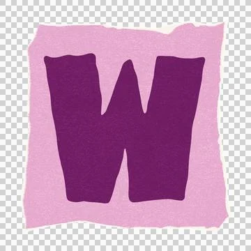 Stylized letter W is floating on irregular pink fabric patch in flat design, Stock Illustration