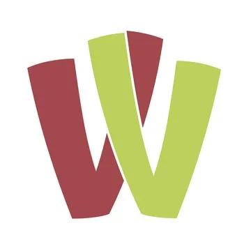 A stylized letter W formed by overlapping maroon and light green segments, .. Stock Illustration