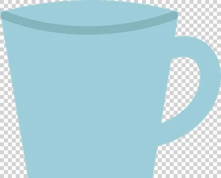 Stylized light blue mug is being shown in flat design, with rounded handle, Illustration