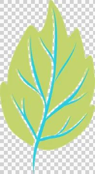 Stylized light green leaf is showing bright blue veins in flat style on Stock Illustration