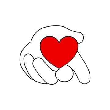 Stylized line drawing hand holding heart vector illustration isolated on whit Stock Illustration