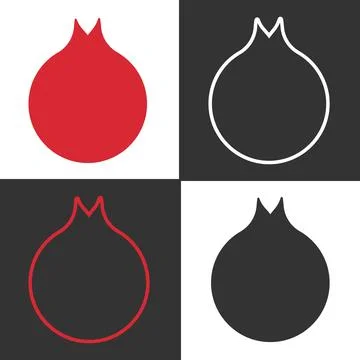 Stylized line icons of garnet fruit in contrasting colors for design use Stock Illustration