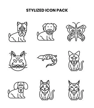 Stylized Line Set Icons Pack Stock Illustration