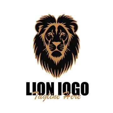 Stylized Lion Head Logo Template in Vintage Black and Gold. Stock Illustration