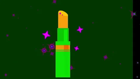Stylized lipstick tube animated with floating glowing pink stars against a deep 스톡 동영상 346120464
