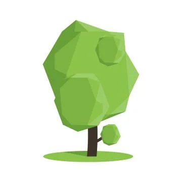 Stylized low poly polygon green tree vector illustration Stock Illustration