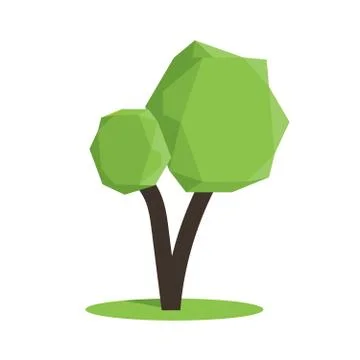 Stylized low poly polygon green tree vector illustration Stock Illustration