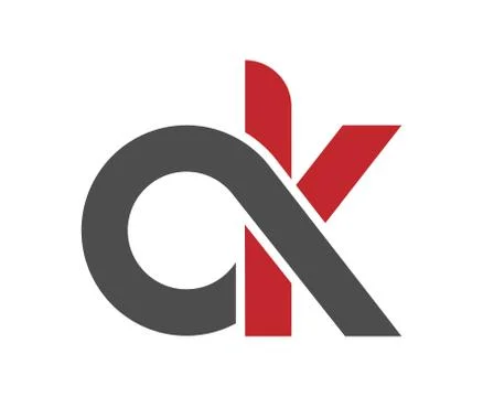 Stylized lowercase letters a and k are linked by a single line for a logo, mo Stock Illustration