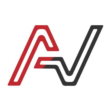 Stylized lowercase letters A and V, connected by a single line for logo, mono Stock Illustration