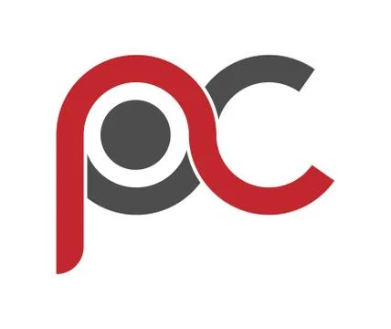 Stylized lowercase letters P and C are linked by a single line for a logo, mo Stock Illustration
