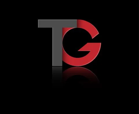 Stylized lowercase letters T and G in red and black connected by a single lin Stock Illustration