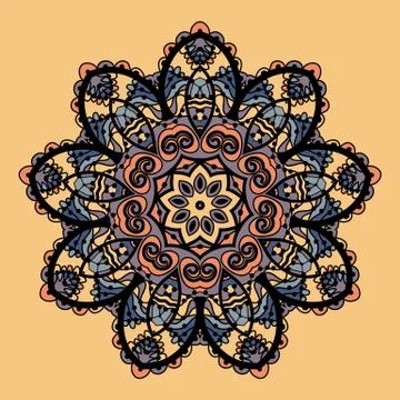 Stylized mandala vector. Flower like round ornate design over chokolate paper Ilustração Stock