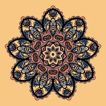 Stylized mandala vector. Flower like round ornate design over chokolate pa... Foto stock