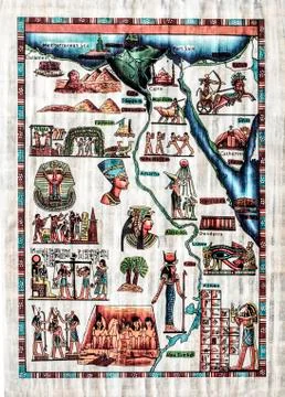 Stylized map of ancient Egypt for tourists in the  papyrus Stock Illustration