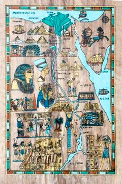 Stylized map of ancient Egypt for tourists in the  papyrus Stock Illustration