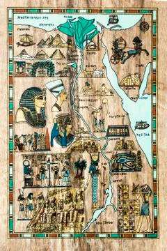 Stylized map of ancient Egypt for tourists in the  papyrus Stock Illustration