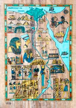 Stylized map of ancient Egypt for tourists in the papyrus Stock Illustration