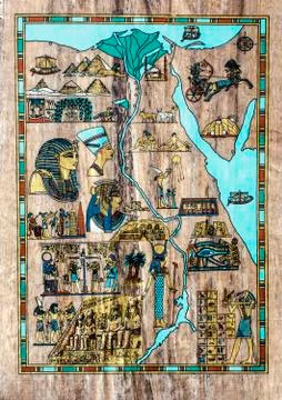 Stylized map of ancient Egypt for tourists in the papyrus Stock Illustration