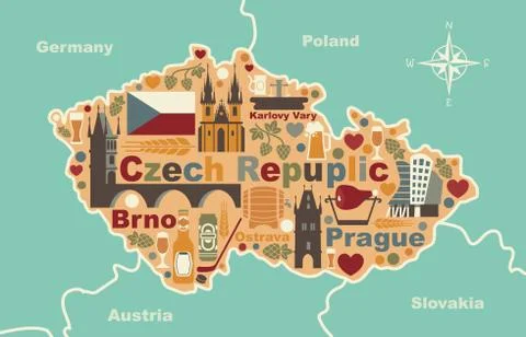 Stylized map of Czech Republic Stock Illustration