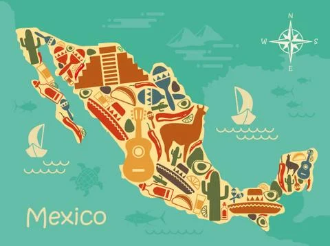 Stylized map of Mexico Stock Illustration
