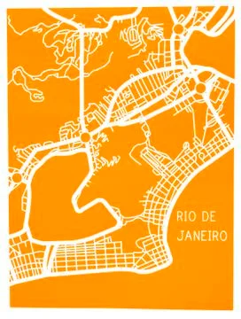 Stylized map of Rio de Janeiro, Brazil for the interior decor yellow white Stock Illustration
