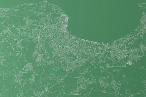 Stylized map of the streets of Algiers (Algeria) made with white lines on gre Stock Photos