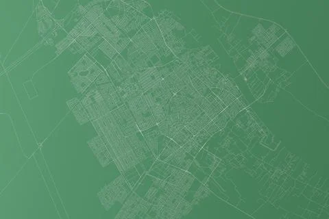 Stylized map of the streets of Basra (Iraq) made with white lines on green ba Stock Photos