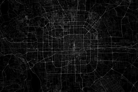 Stylized map of the streets of Beijing (China) made with white lines on black Stock Photos